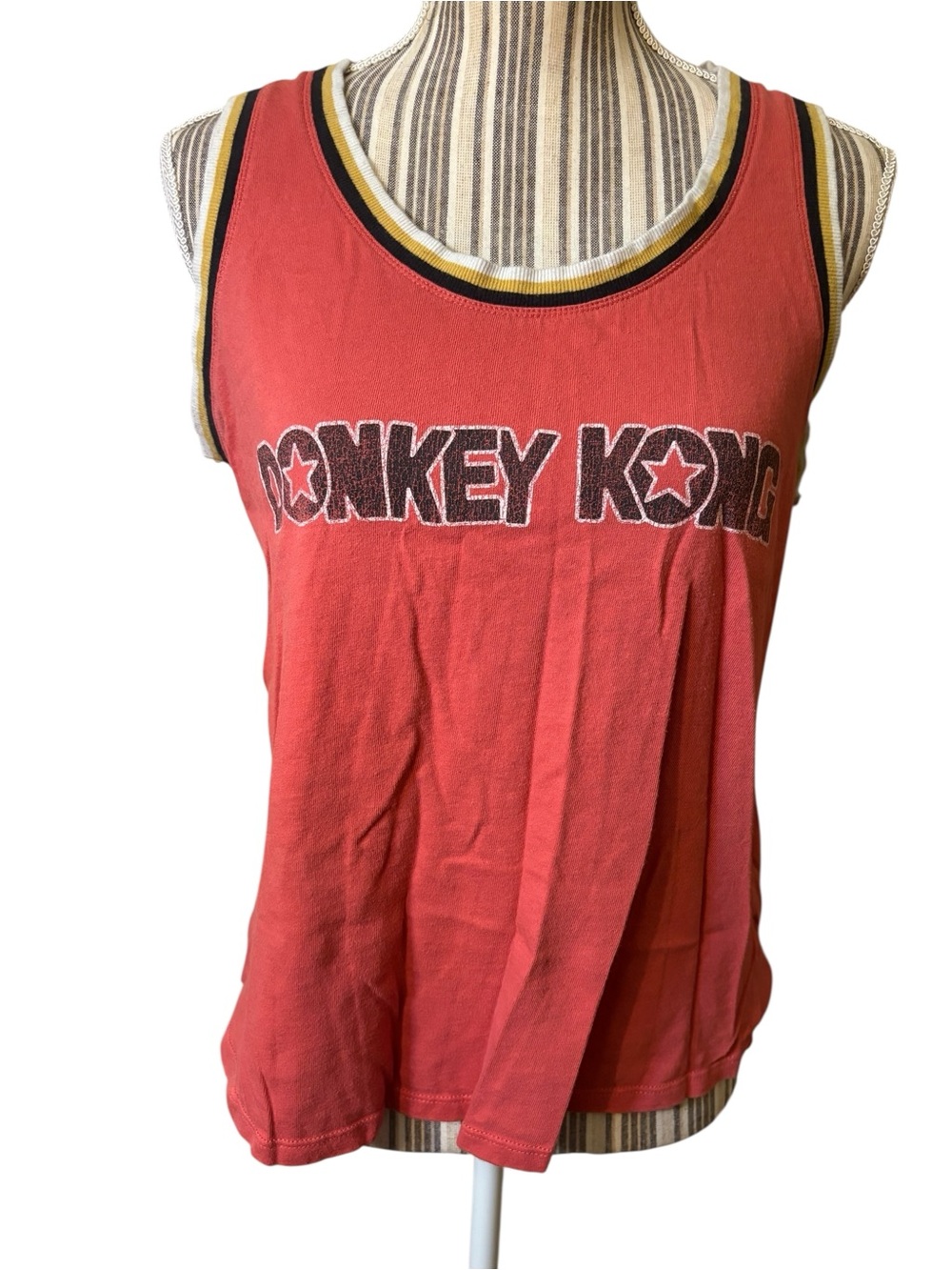 Junk Food Tank XL Donkey Kong Red Orange Retro Graphic Contrast Trim Black Gold